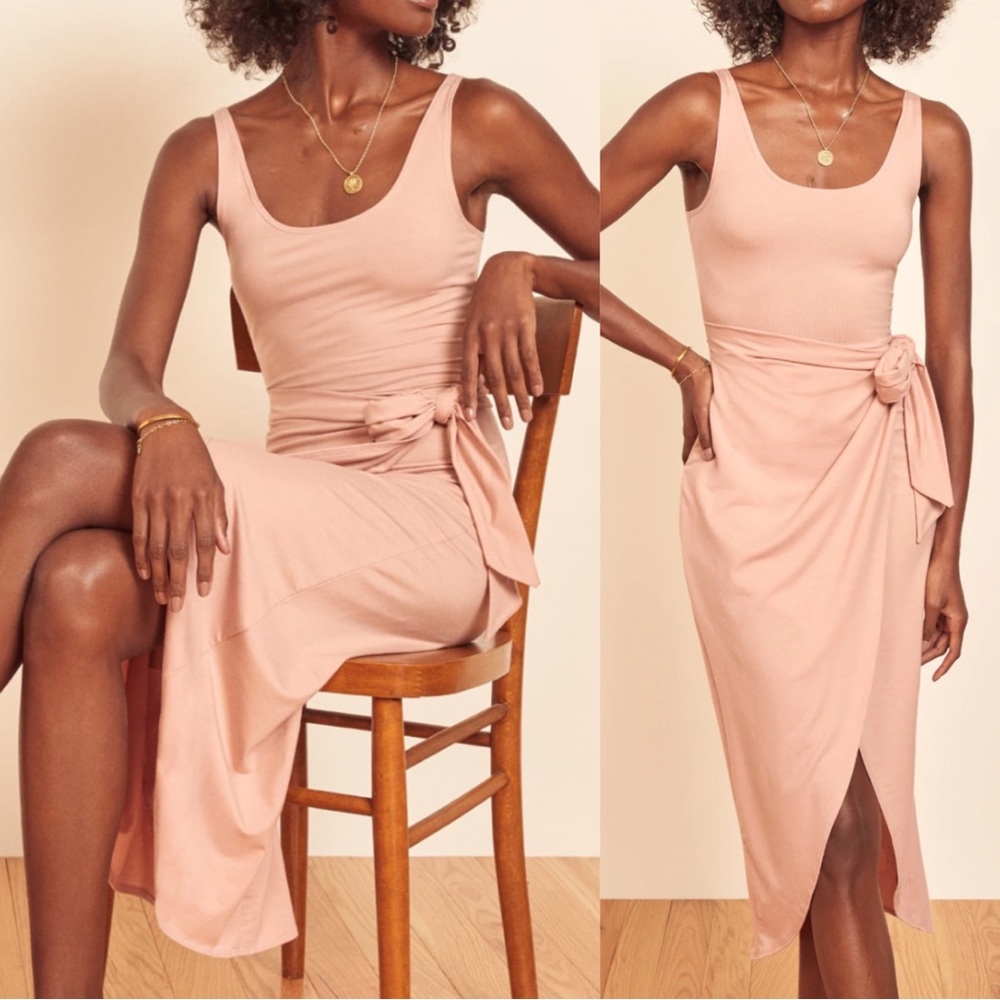 Reformation Kaila Dress Blush Pink Wrap Midi Dress Small